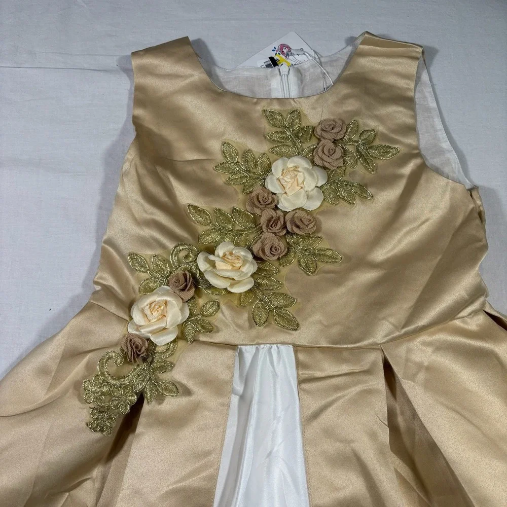 Mi‎ Amore Gigi Hi-Low Floral Dress Girls L Champagne NEW